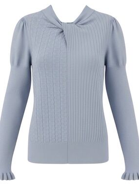 ERDEM LIGHT BLUE BEA TWISTED NECK WOOL AND CASHMERE JUMPER